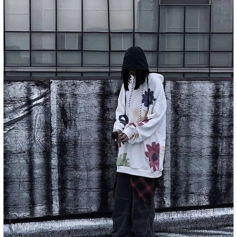 

NiceMix Fashion Cool Harajuku Japanese Sweatshirt Women Autumn Flower Print Hoodies Long Sleeve Pullover Loose Cute Hoodie Funny
