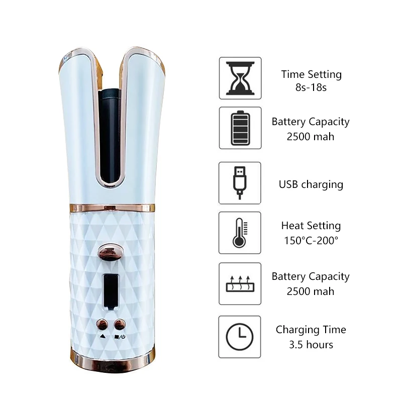 

Hair Curler Cordless Automatic Curling Iron USB Rechargeable Auto Air Curlers for Curls LCD Display Ceramic Curling Hair Styling