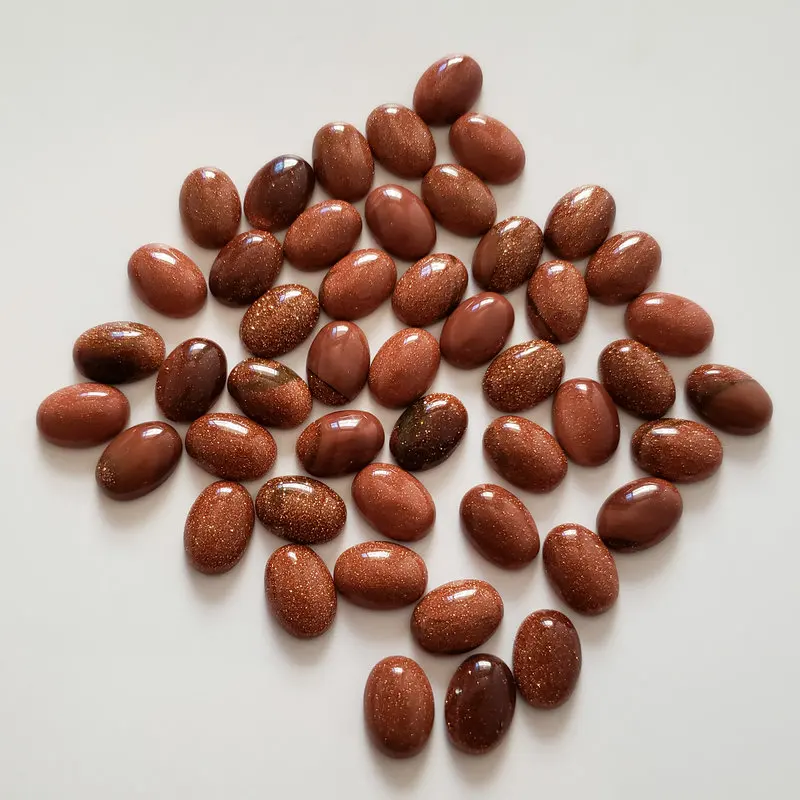 

2020 Wholesale 50pcs/lot Fashion good quality reiki natural gold sand stones Oval CAB CABOCHON beads 10x14mm for jewelry making