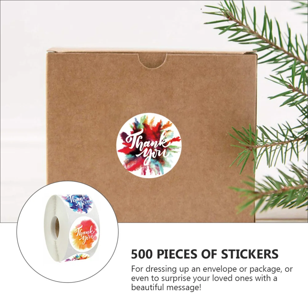 

1 Roll/500pcs Thank You Decorative Labels Sealing Stickers Gift Package Decals