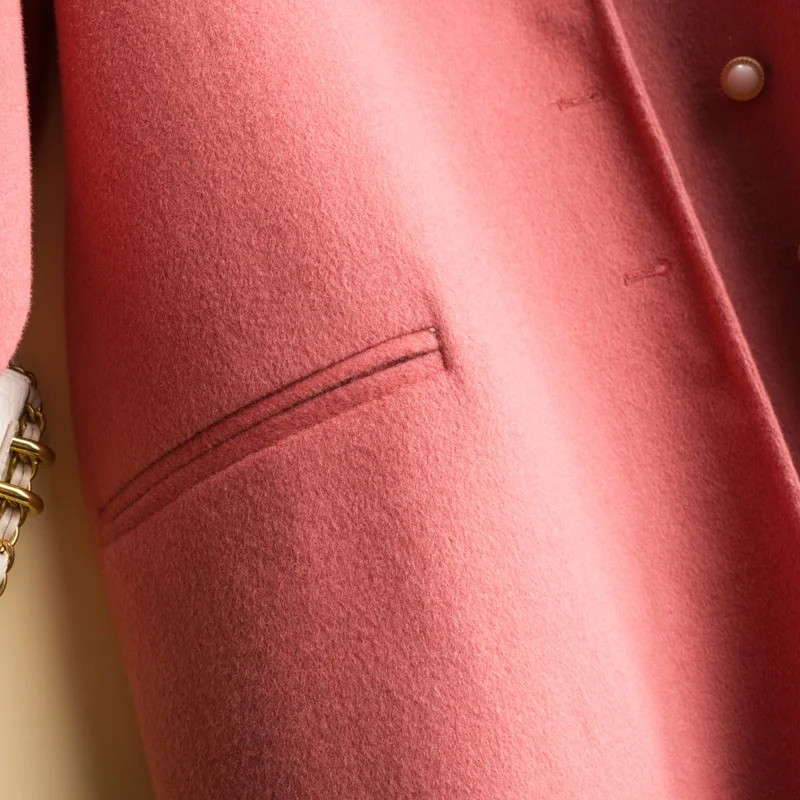 

Net red new national style double faced cashmere coat women's wool coat loose fat pure wool coat medium length