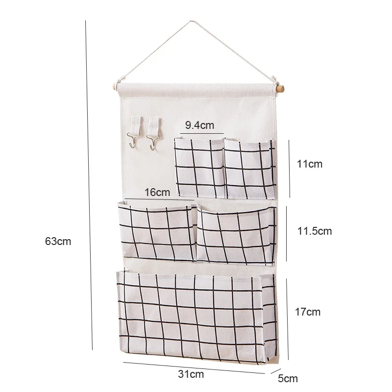 Hanging Storage Bag Wall Mounted 5 Pockets Nursery Over The Door Fabric Closet Bedroom Linen Cotton | Дом и сад