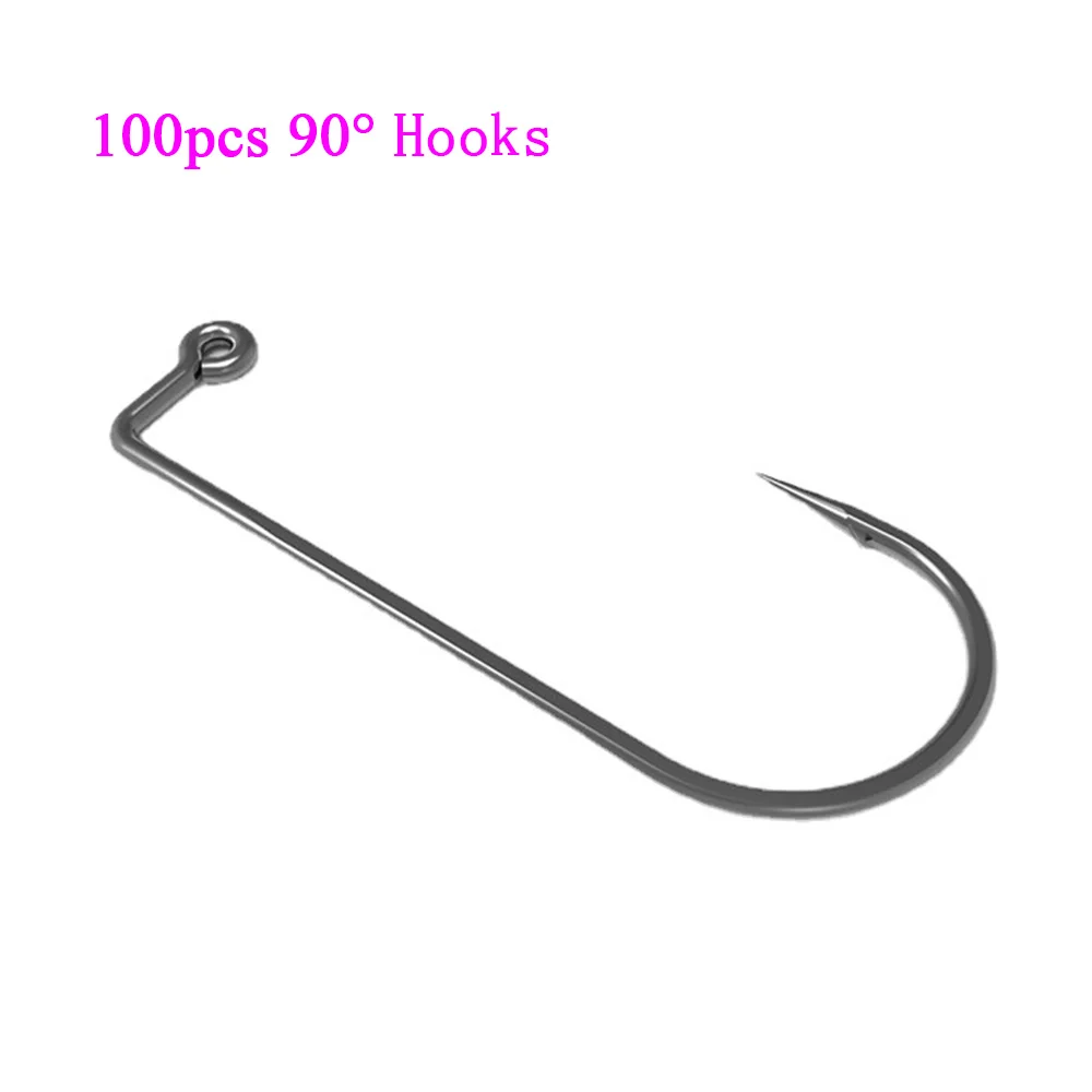 

100pcs High Carbon Steel Fish Hook Fly Tying Strong Saltwater Freshwater 90 Degree Aberdeen Jig Fishing Hooks Size 1# To 6/0