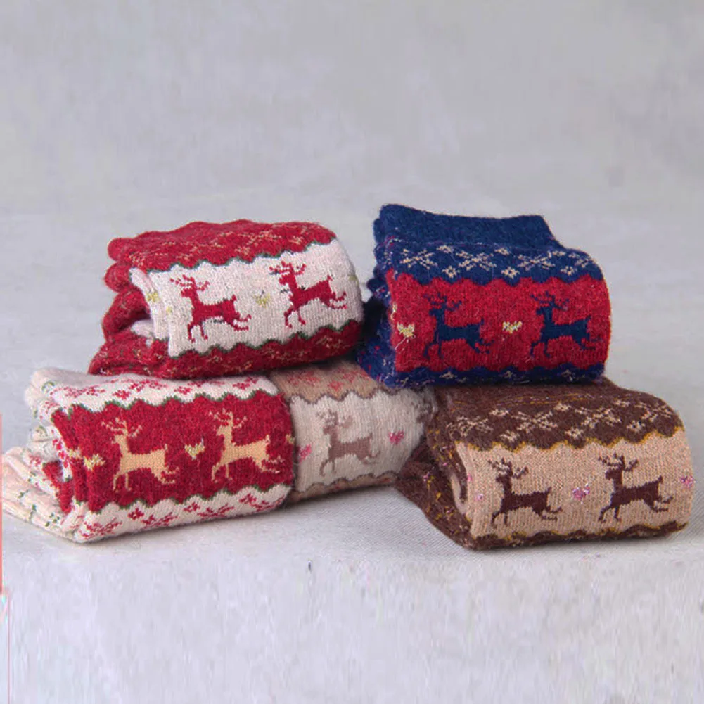 

Christmas Gift Women's Socks Warm Wool Winter Sock Cute Snowflake Deer Printed Socks Female Thermal Funny Socks Mid-calf Sock