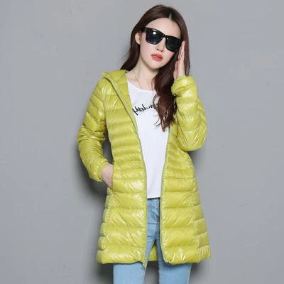 friut green 7XL, зимняя женская парка на белом утином пуху, яркие цвета, мягкие куртки, Женская длинная куртка на утином пуху, верхняя одежда, ультралегкие пальто с капюшоном, U542 - Цвет: friut green