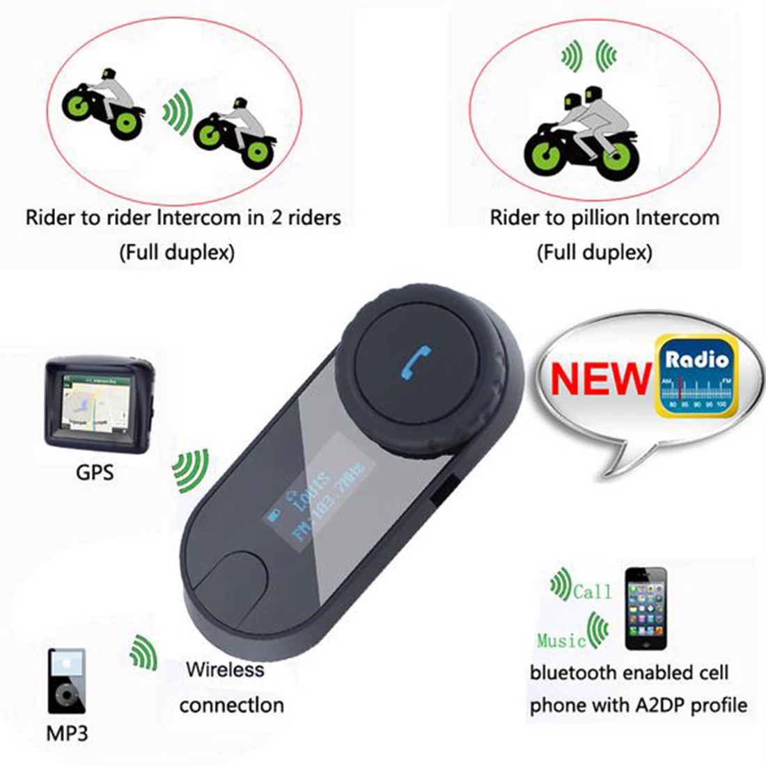 

Bluetooth Motorcycle Helmet Intercom Interphone Headset with FM Radio LCD screen Original Motorcycle Bluetooth Headset T-COMSC
