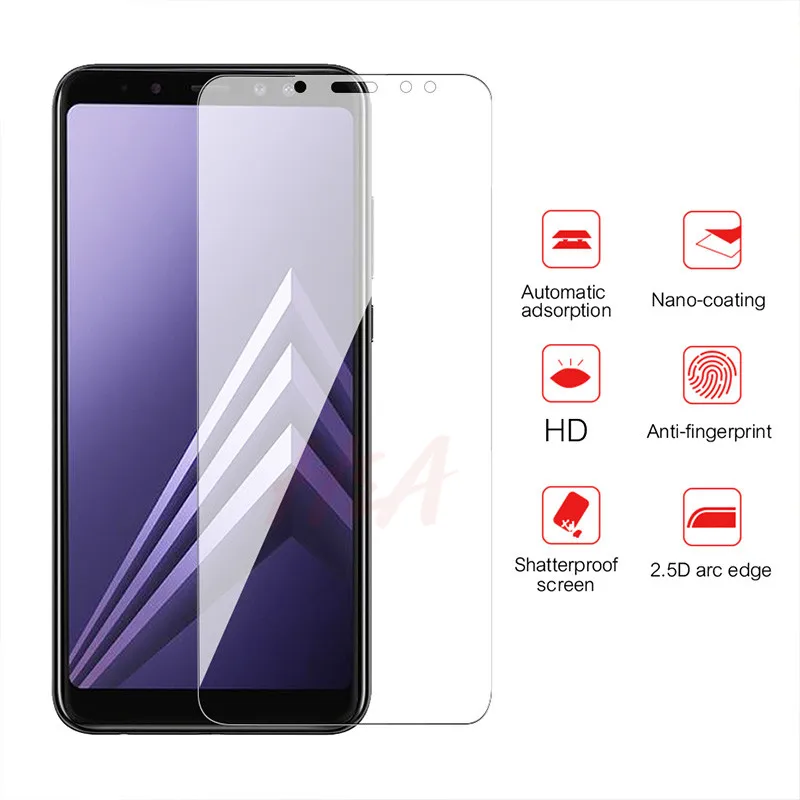 Защитное стекло с полным покрытием для Samsung Galaxy A5 A8 A7 закаленное A6 A9 J4 J6 PLus 2018