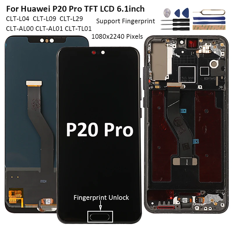 ЖК-дисплей с сенсорным экраном 6 1 дюймов для Huawei P20 Pro сменный рамкой и сканером
