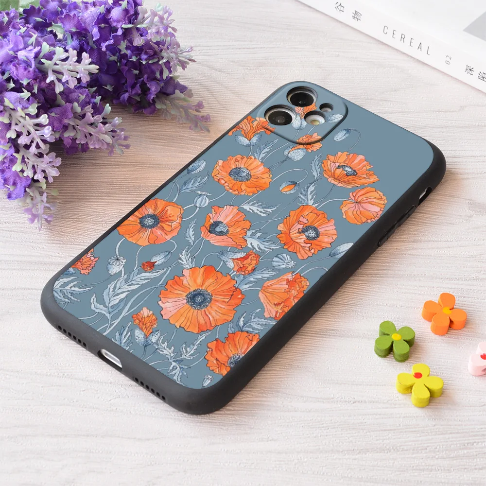 

For iPhone Poppies Floral Botanical Art Print Soft Matt Apple Case