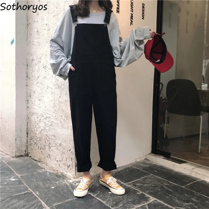 Комбинезоны женские прямые с карманами повседневные универсальные простые