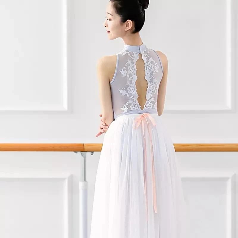 Кружевное боди с воротником стойкой и вышивкой балетная одежда балетные трико