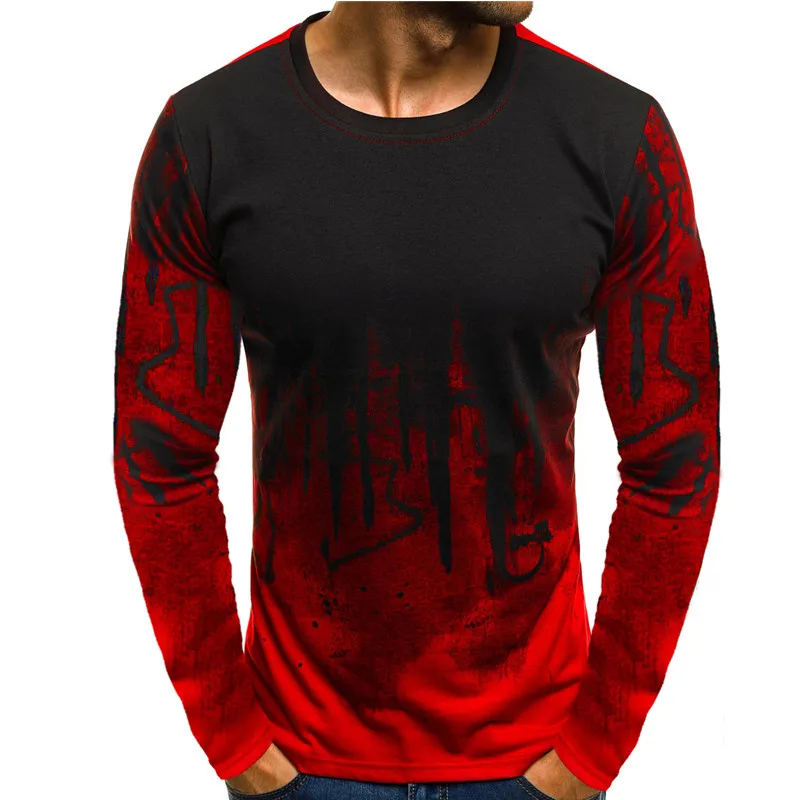 Мужская модная весенняя футболка с длинным рукавом и круглым вырезом свободная