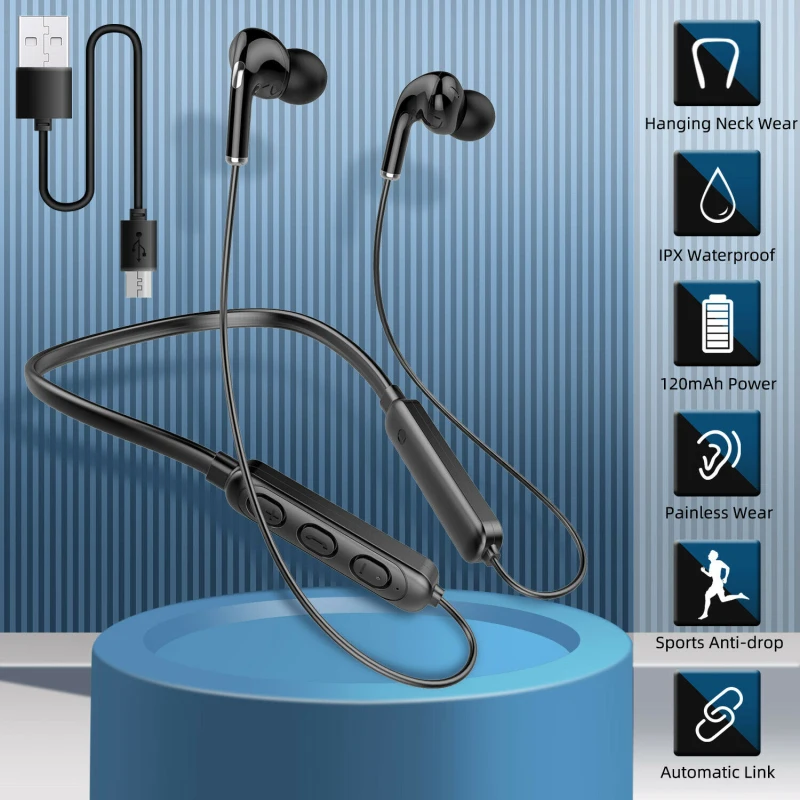 Беспроводная Bluetooth-гарнитура стерео на шею с защитой от пота длительным временем