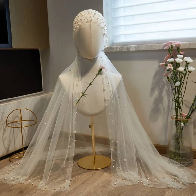 

Женский фатиновый шарф It's yiiya, элегантный свадебный головной убор из вуали с жемчугом и бусинами на лето 2022