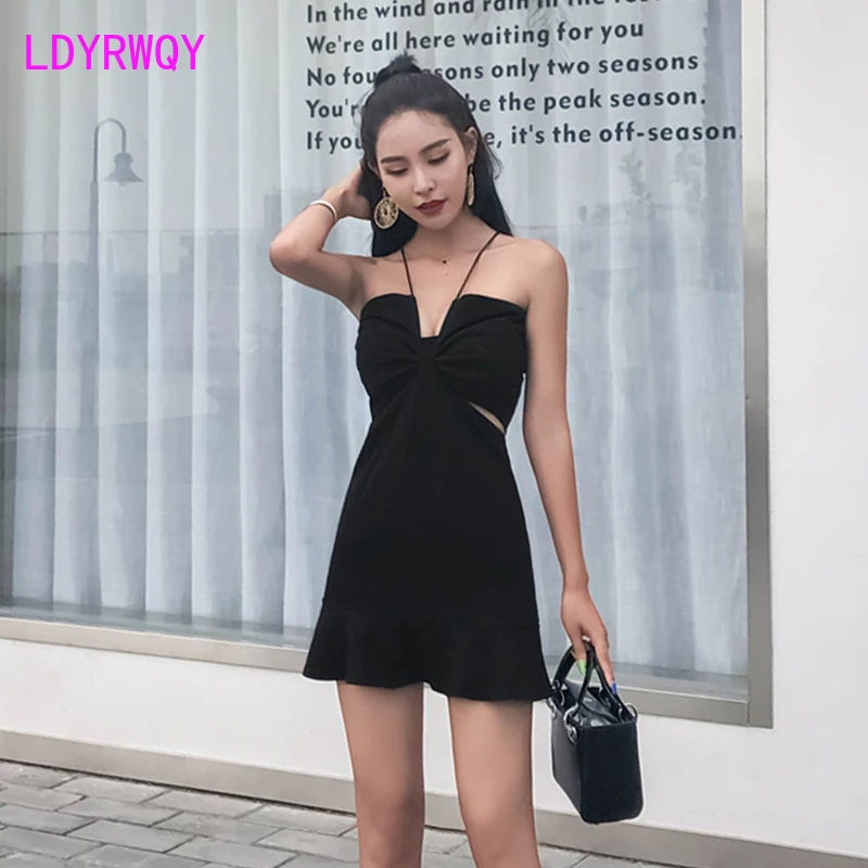 

LDYRWQY A sexy, slim, socialite backless dress with a neckline in summer Office Lady Polyester