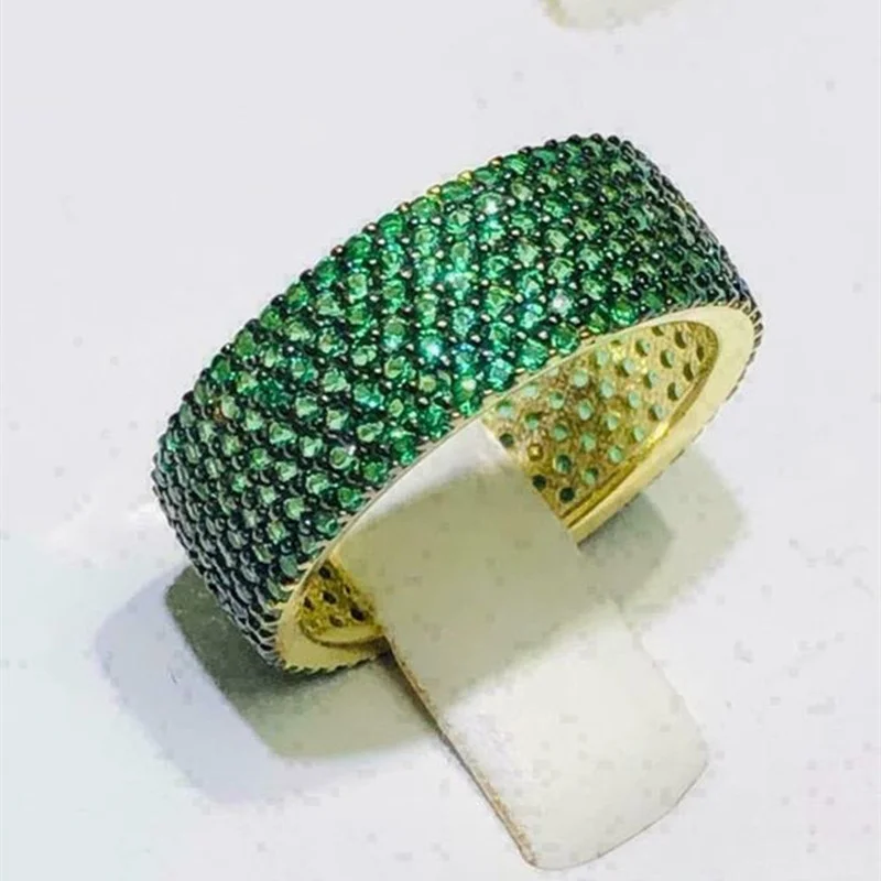 

2022 New Product Simple Green Purple Color Inlaid Full Circle Zirconia Crystal Female Alloy Ring for Women Party Jewelry