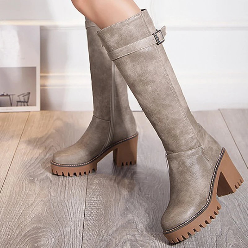 Зимние пикантные женские мотоциклетные ботинки женская обувь длинные сапоги с