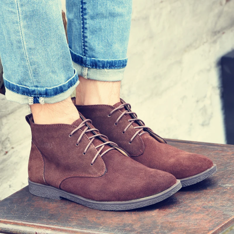 VRYHEID Autumn Winter Chelsea Men's Boots Fashion Genuine Leather Ankle Men Big Size 37-47 Cow Suede High Top Shoes | Обувь