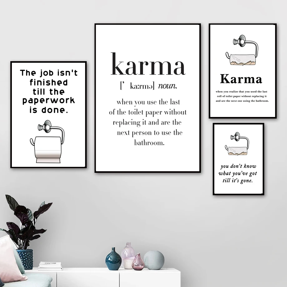 Туалетная бумага карма скандинавские холщовые плакаты и принты для ванной