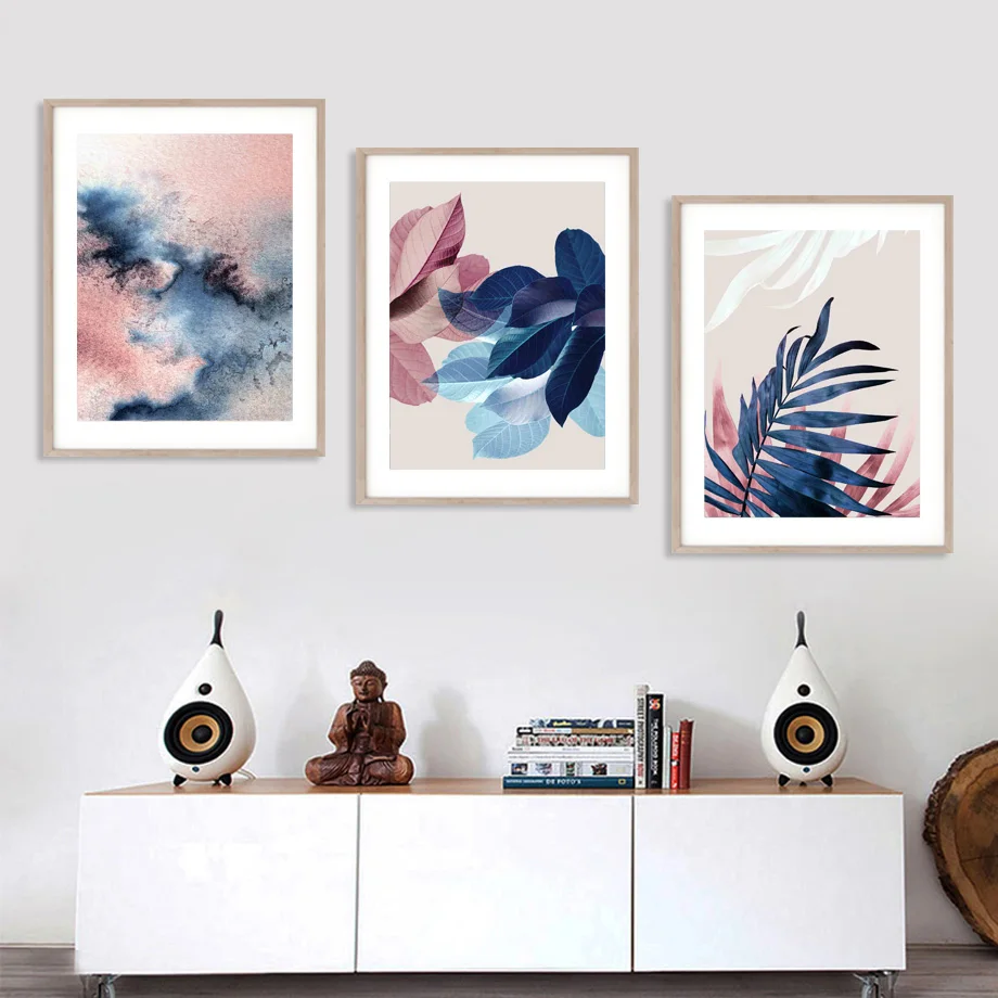 

Dark Blue Red Flora Leaf Boho Abstract Wall Art Canvas Painting Nordic Posters And Prints Wall Pictures For Living Room Decor