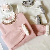 winter new sweater womens pullover jumper knitted sweater casual slim ruffles sweaters beading female elastic tops femme pull