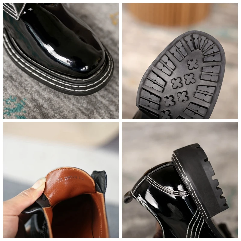 

SIMLOVEYO New 2021 Women Pumps Round Toe 3.5cm Thick Heels Platform Patent Leather Lace-Up Sewing Soft Breathable Classic B2223