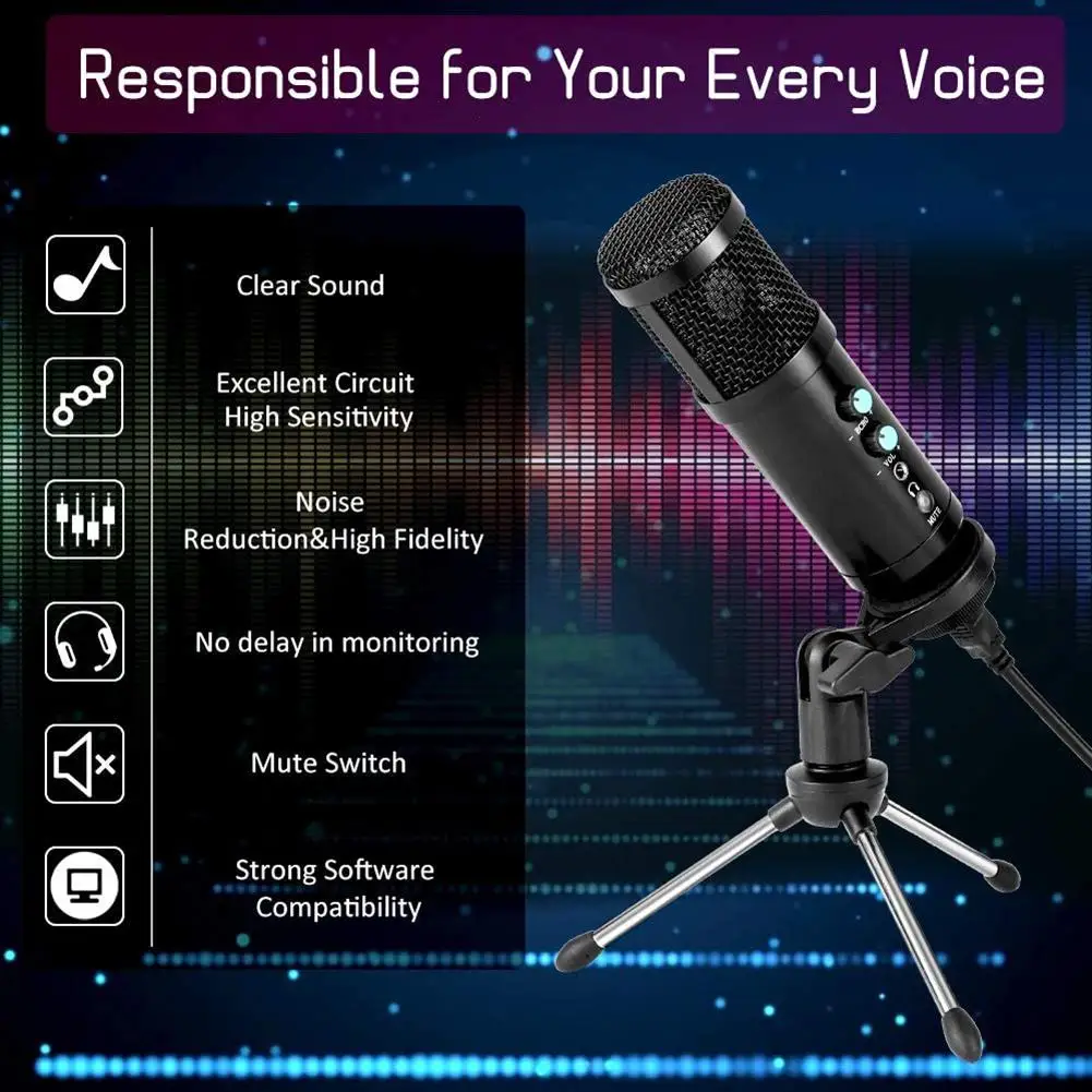 NEW USB Microphone PC Condenser Set Vocals Recording Studio For YouTube Video Skype Chatting Game Podcast | Электроника