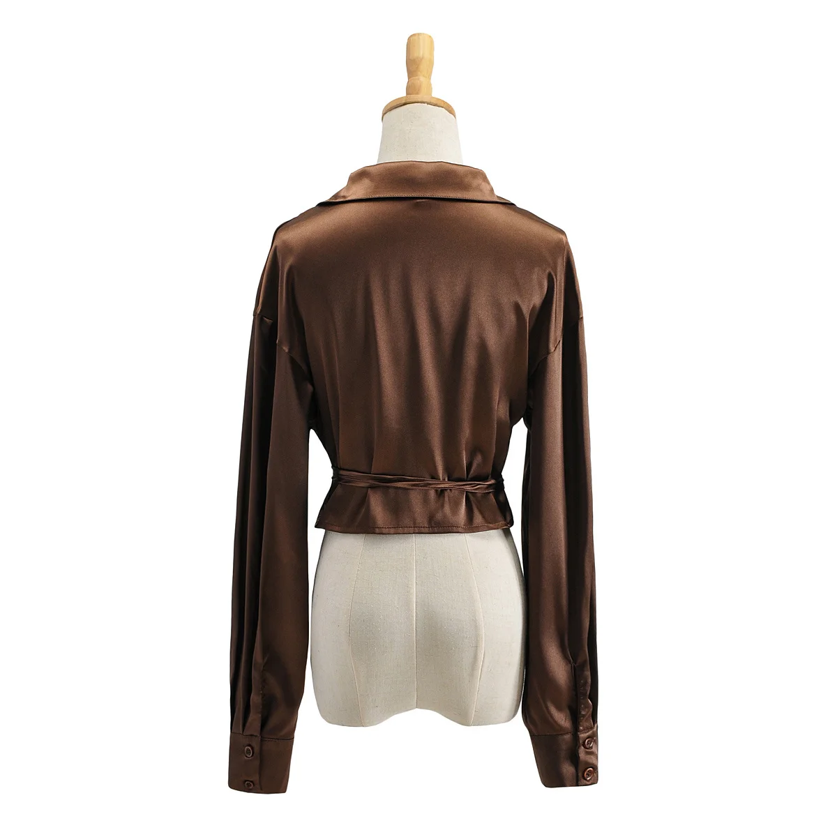 Блузка Женская атласная с длинным рукавом Модный укороченный топ запахом