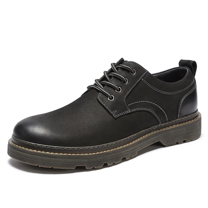 A932063070Black CAMEL/Мужская обувь Осенняя Повседневная Рабочая обувь с низким вырезом из натуральной кожи; гибкая матовая Мужская обувь из воловьей кожи; нескользящие мужские ботинки - Цвет: A932063070Black