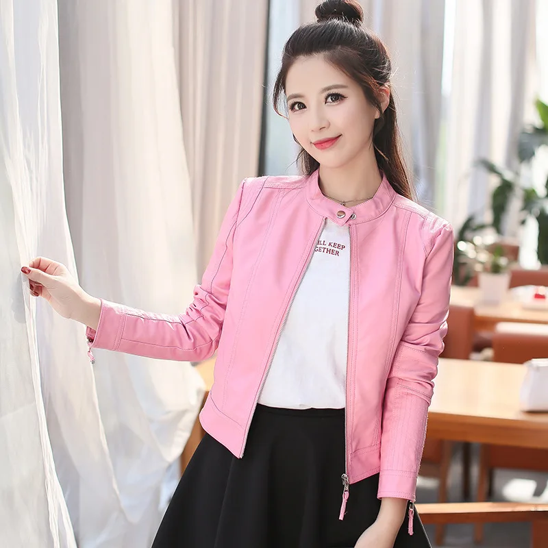 

2021 New Slim New Pu Leather Jacket Spring and Autumn Women's Small Coat Short Locomotive Fashion