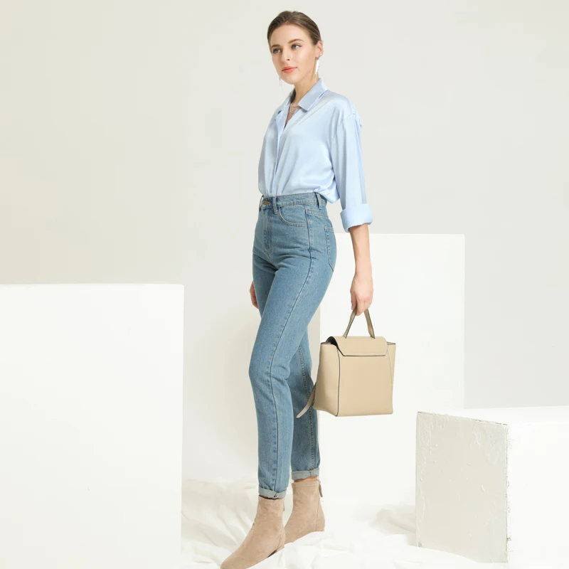 

Женские джинсы с высокой талией, Осенние хлопковые эластичные узкие джинсы, светло-голубые повседневные джинсы-карандаш, независимый дизай...