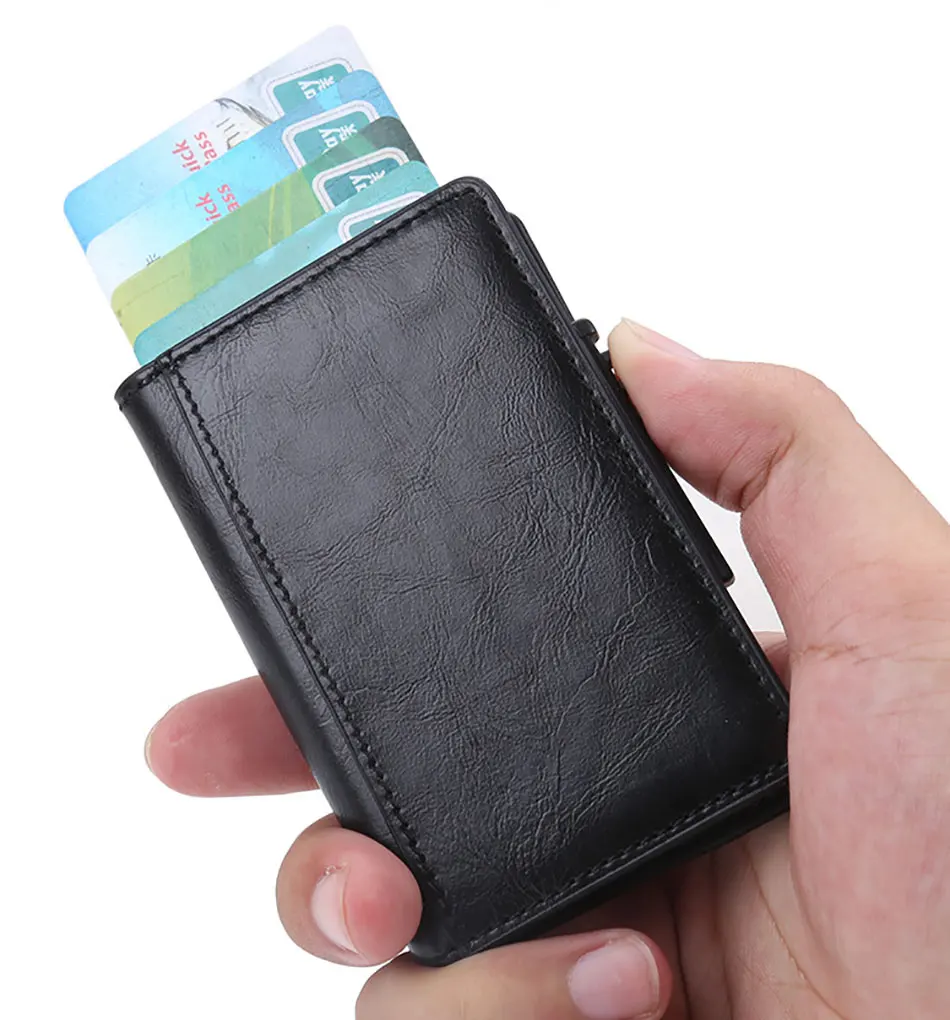 DIENQI карбоновый кожаный держатель для карт Aluminiuml RFID блокирующая Кредитная карта сумка кошелек для денег автоматический винтажный магический магнитный держатель для карт