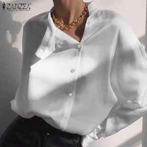 ZANZEA 2020, модные топы и блузки размера плюс, элегантные женские рубашки на пуговицах со стоячим винтажным воротником, топики Blusas 7