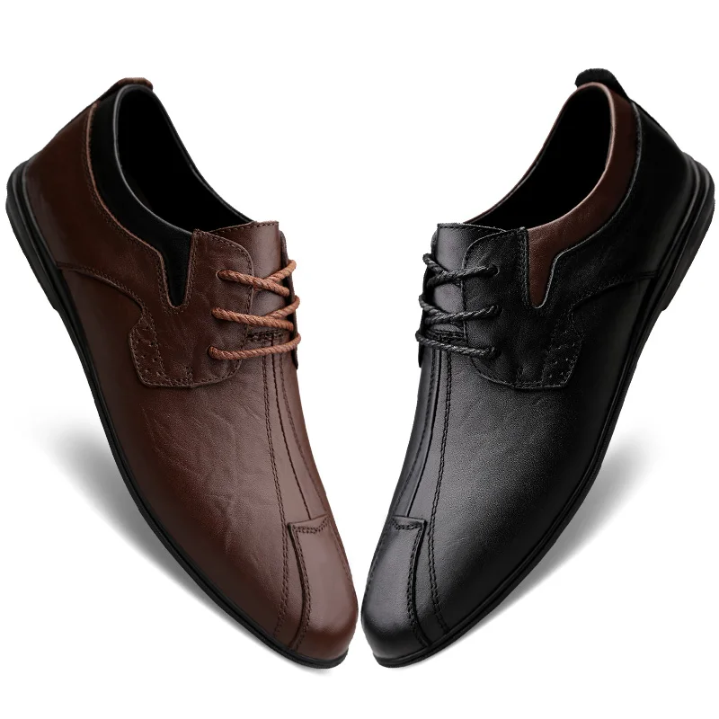

Fashion Men's Shoes Casual Genuine Leather Cowhide Male Classics Brown Black Lace Up Shoe Man Comfortable Driving Shoes For Men