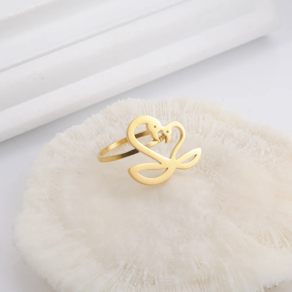 

COOLTIME Cute Love Double Swans Couple Ring Animal Stainless Steel Gold Color Party Rings Gift for Women Girl Jewelry