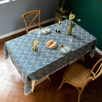jacquard decorative linen tablecloth with tassel dustproof thicken rectangular wedding dining table cover tea table cloth