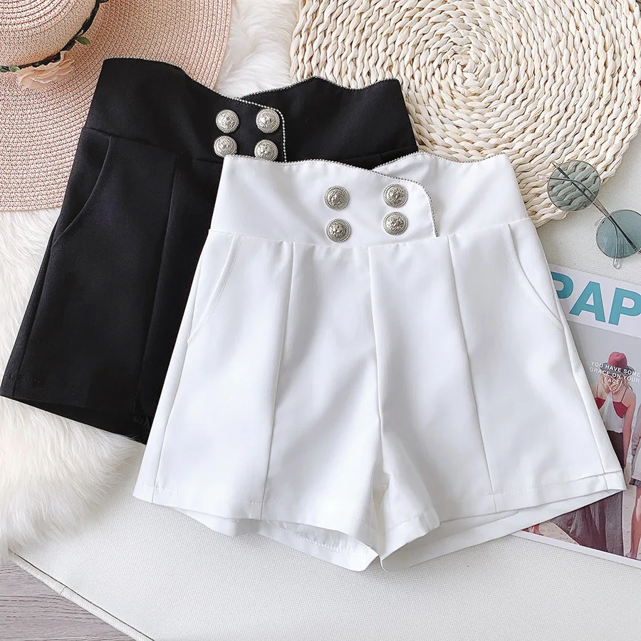 

Шорты женские прямые с боковыми карманами, шикарная офисная одежда, винтажные Короткие штаны на молнии, с завышенной талией и пуговицами, ле...