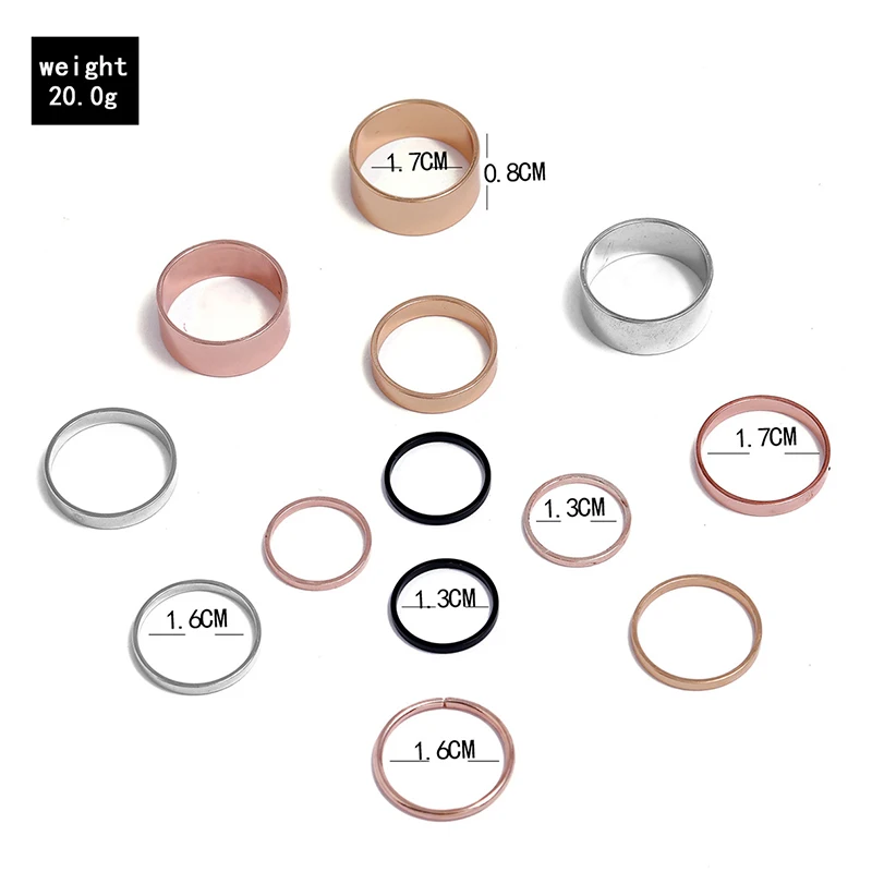13 шт./компл. панк набор колец для женщин простые гладкие золото Цвет серебро