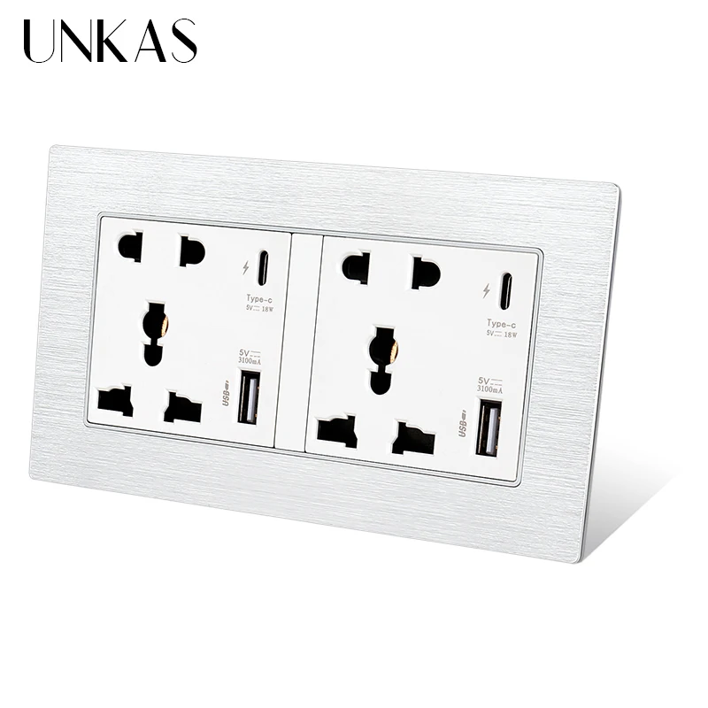 UNKAS Type-C USB Port Universal 5 Hole Pin Socket Stainless Steel Aluminum Acrylic Panel 3100mA Smart Quick Charge Outlet | Обустройство