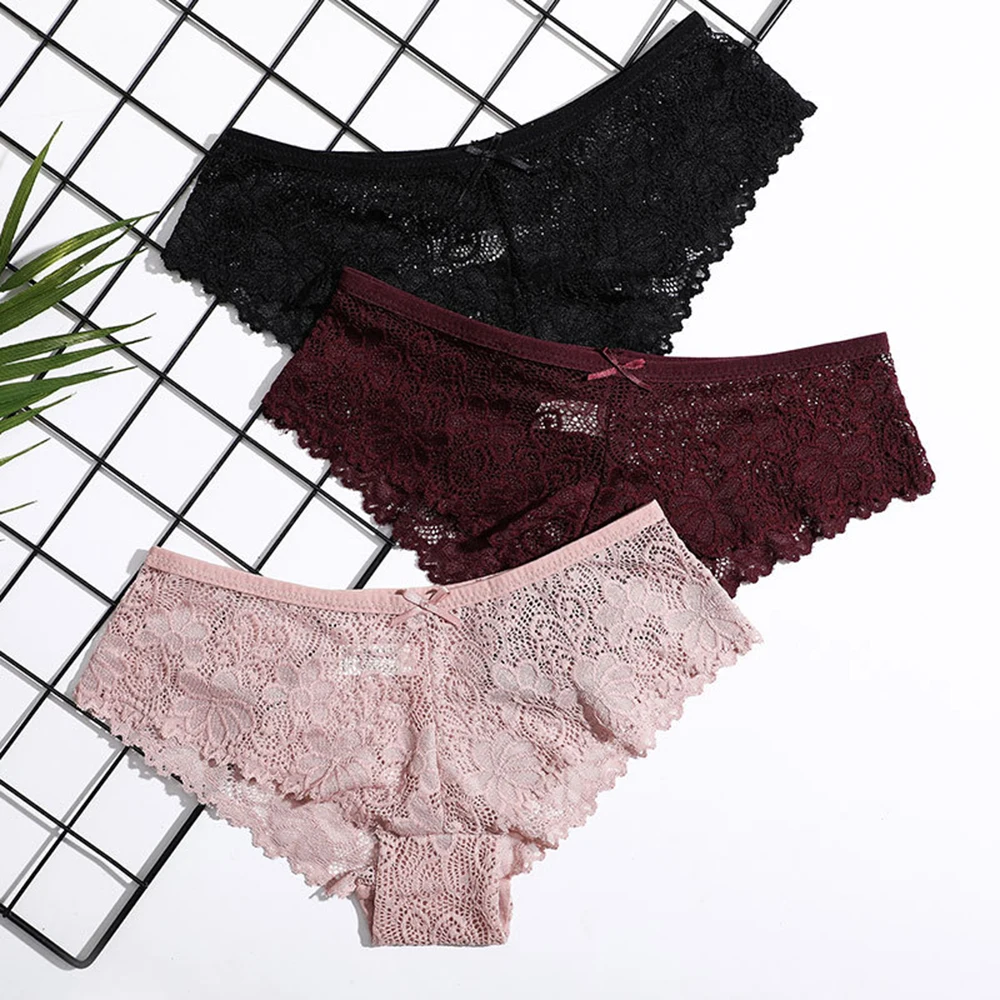 

2021 New Bowknot Ladies Underwear Transparent Sexy Lace Panties Women Low Waist Seamless Briefs Female