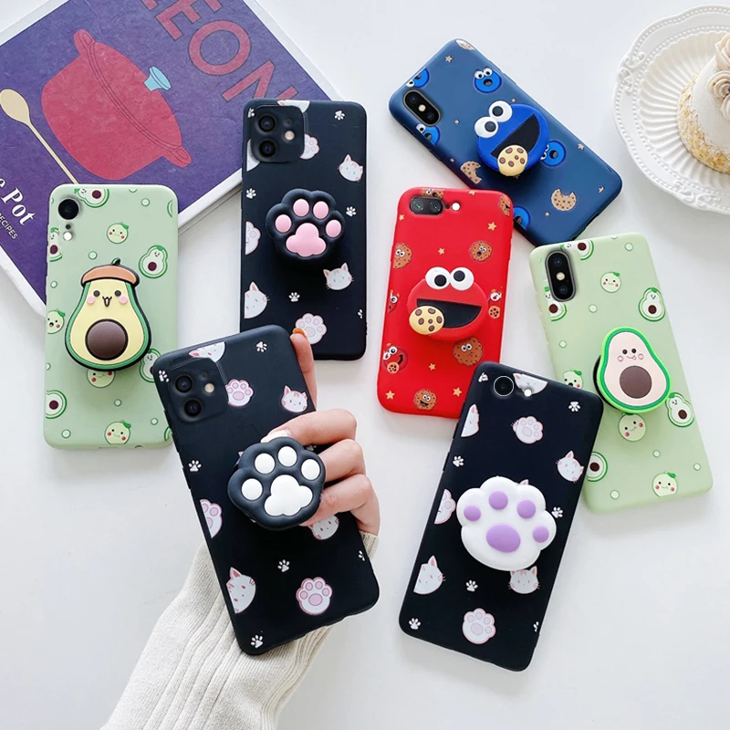 

Cartoon Phone Holder Case For iPhone 11 12 13 14 Pro Max Mini 12pro 8 7 6S Plus 10 X Xr Xs Max 5 SE 2020 Silicone Stand Cover