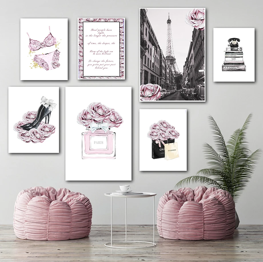 Модная сумочка книга парфюм цветок настенная Картина на холсте скандинавские