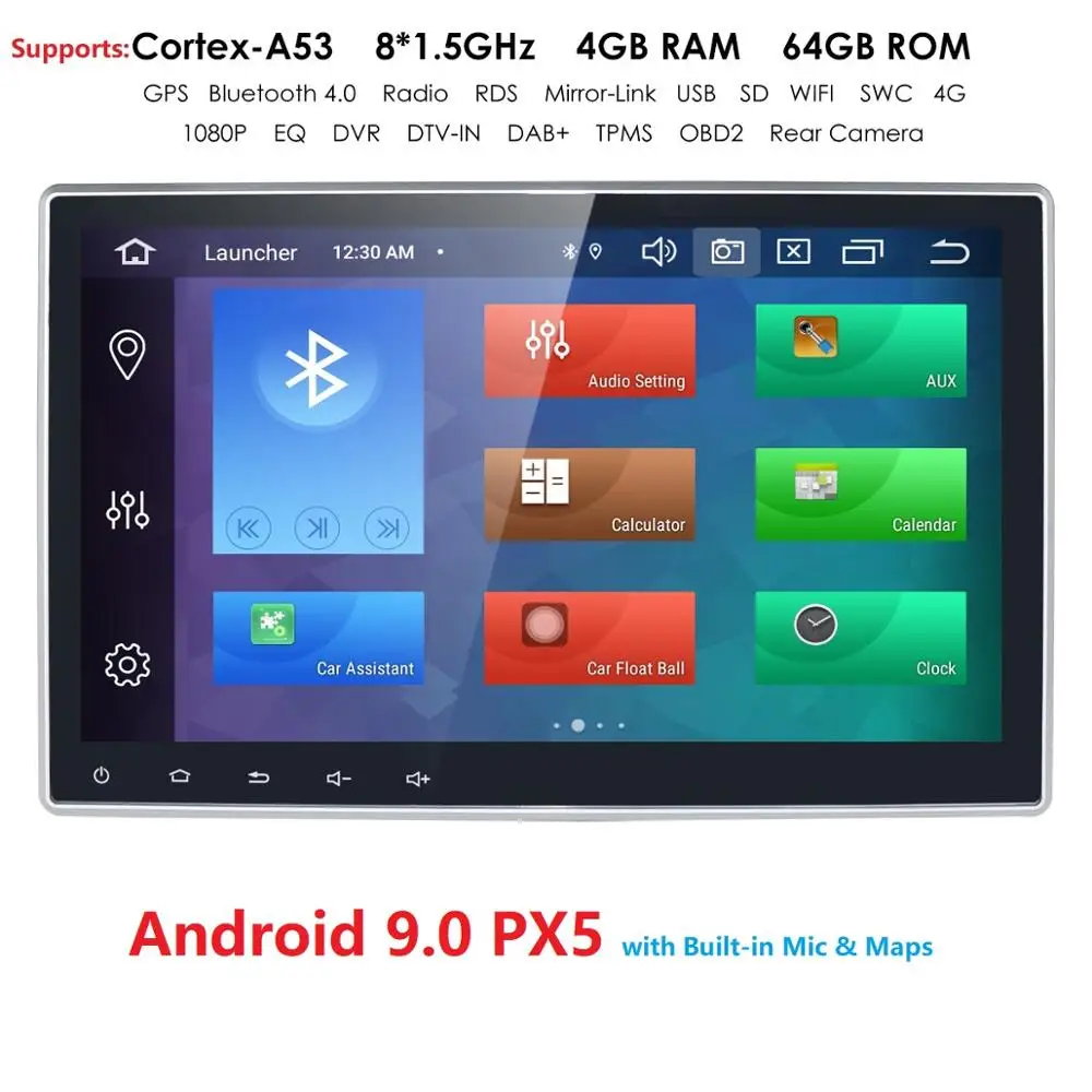 10," 2Din Android 9,0 универсальный автомобильный стерео радио gps навигация нет-DVD поддержка 4G wifi Bluetooth Зеркало Ссылка с 4 Гб+ 64 ГБ