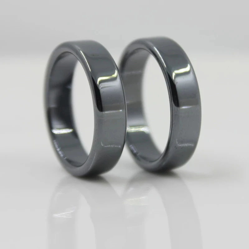 

2021 New Gothic Hematite Couple Ring for Women Men Black Smooth Flat Natural Stone Wide Non-magnetic Finger Ring Punk Jewelry