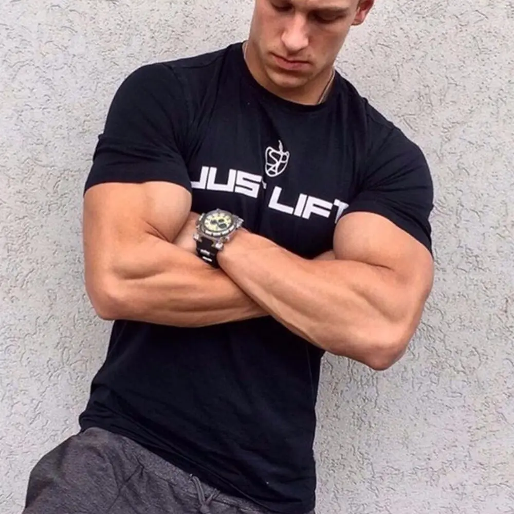 Мужская футболка для бодибилдинга тренажерного зала фитнеса тренировок с