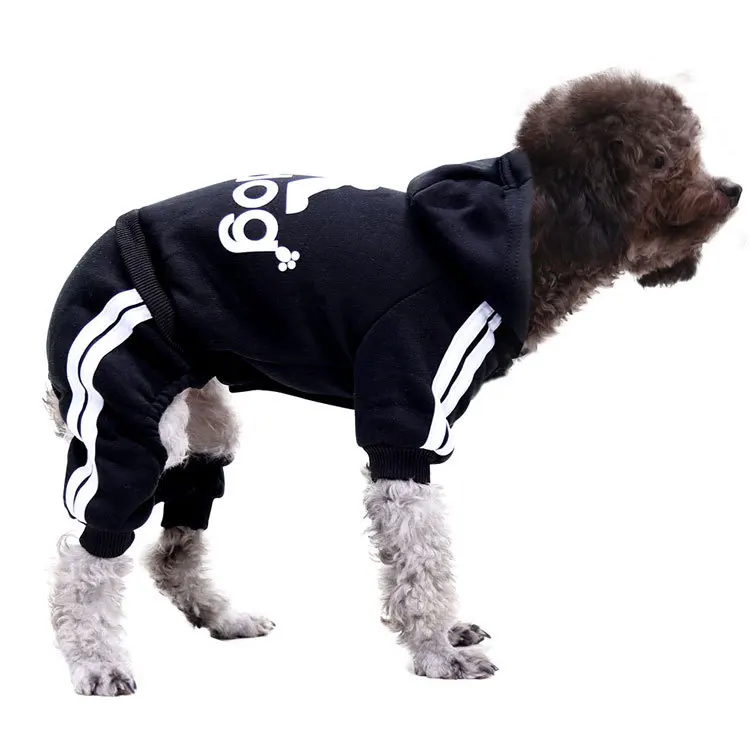 

Black Sports Hooded Dog Clothes Four-legged Button Pet Clothes