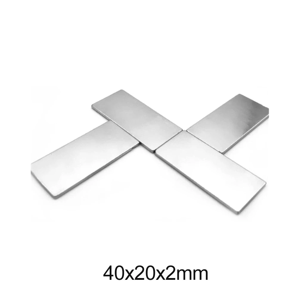 Редкоземельные магниты 40x20x2 мм, 5 ~ 50 шт., длинный квадратный прямоугольный магнит 40x20x2 мм, постоянный неодимовый магнит 40*20*2 мм