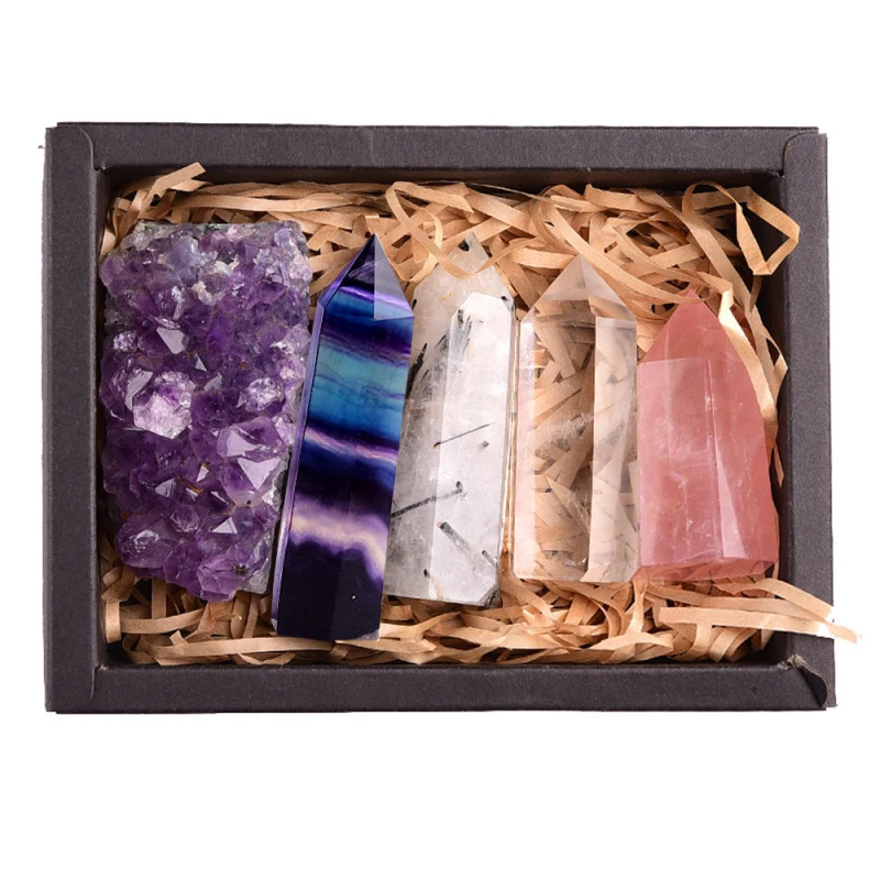 

1Set Natural Crystal Raw Stone Hexagonal Energy Rough Mineral Specimen Reiki Healing DIY Home Decor