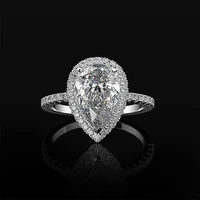 exquisite dazzling silver plated water drop ring elegant white zircon wedding ring cocktail crystal ring band women jewelry