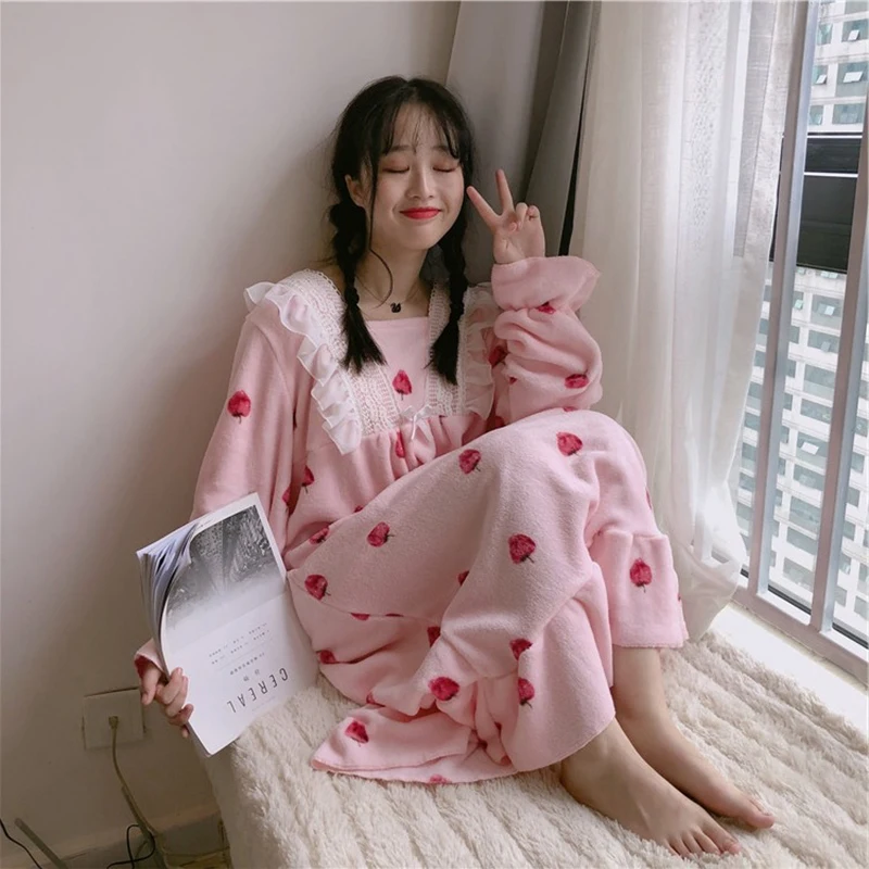 Зимняя теплая одежда для сна плотная ночная рубашка с длинными рукавами платье